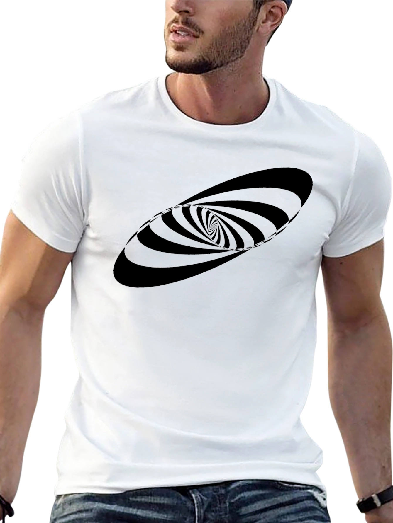 Hypnotic Swirl Graphic Tee - Black Cotton Blend Shirt