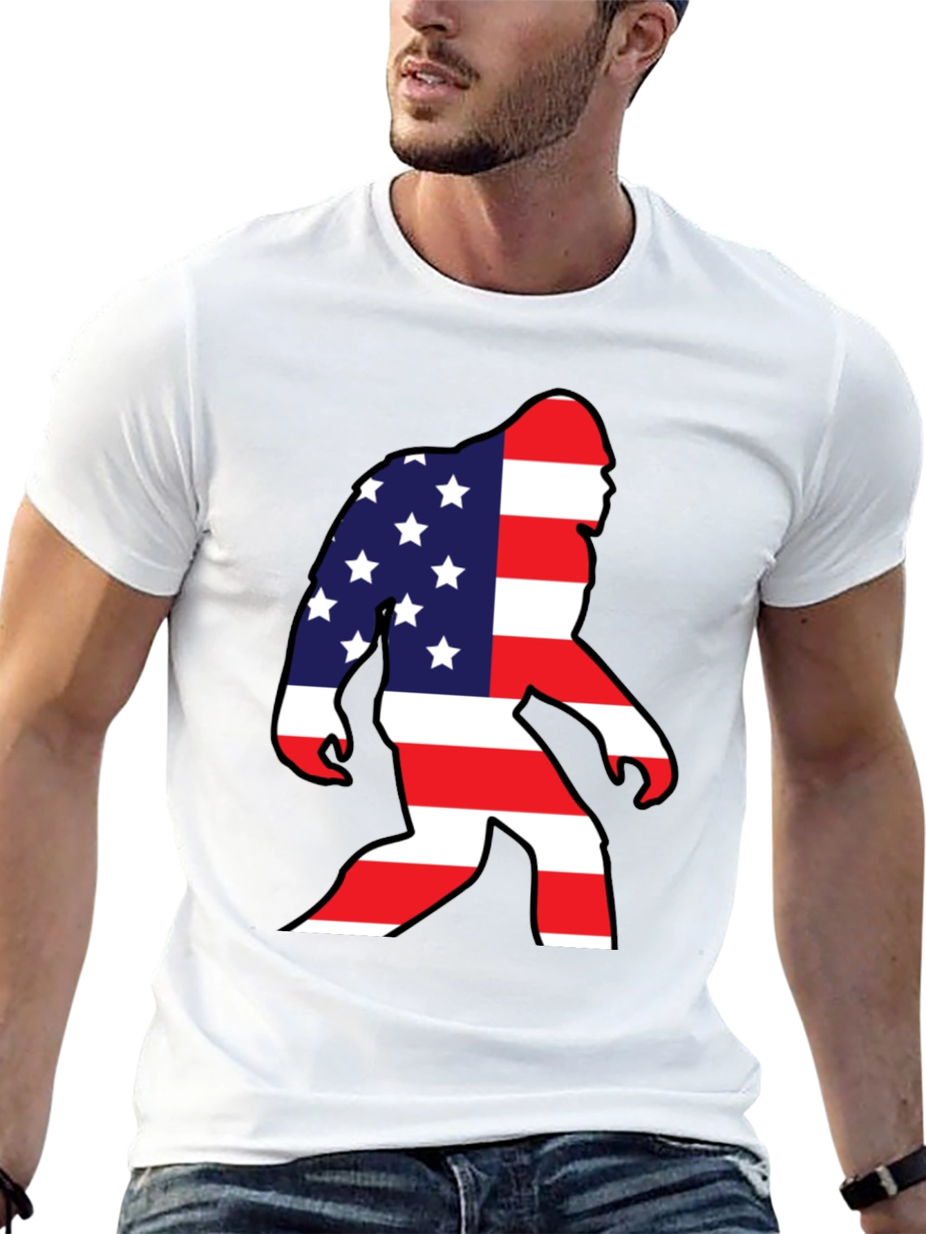 American Flag Bigfoot T-Shirt Patriotic USA Sasquatch Tee