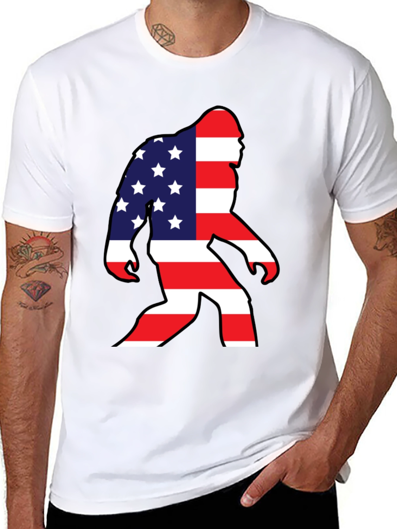 American Flag Bigfoot T-Shirt Patriotic USA Sasquatch Tee
