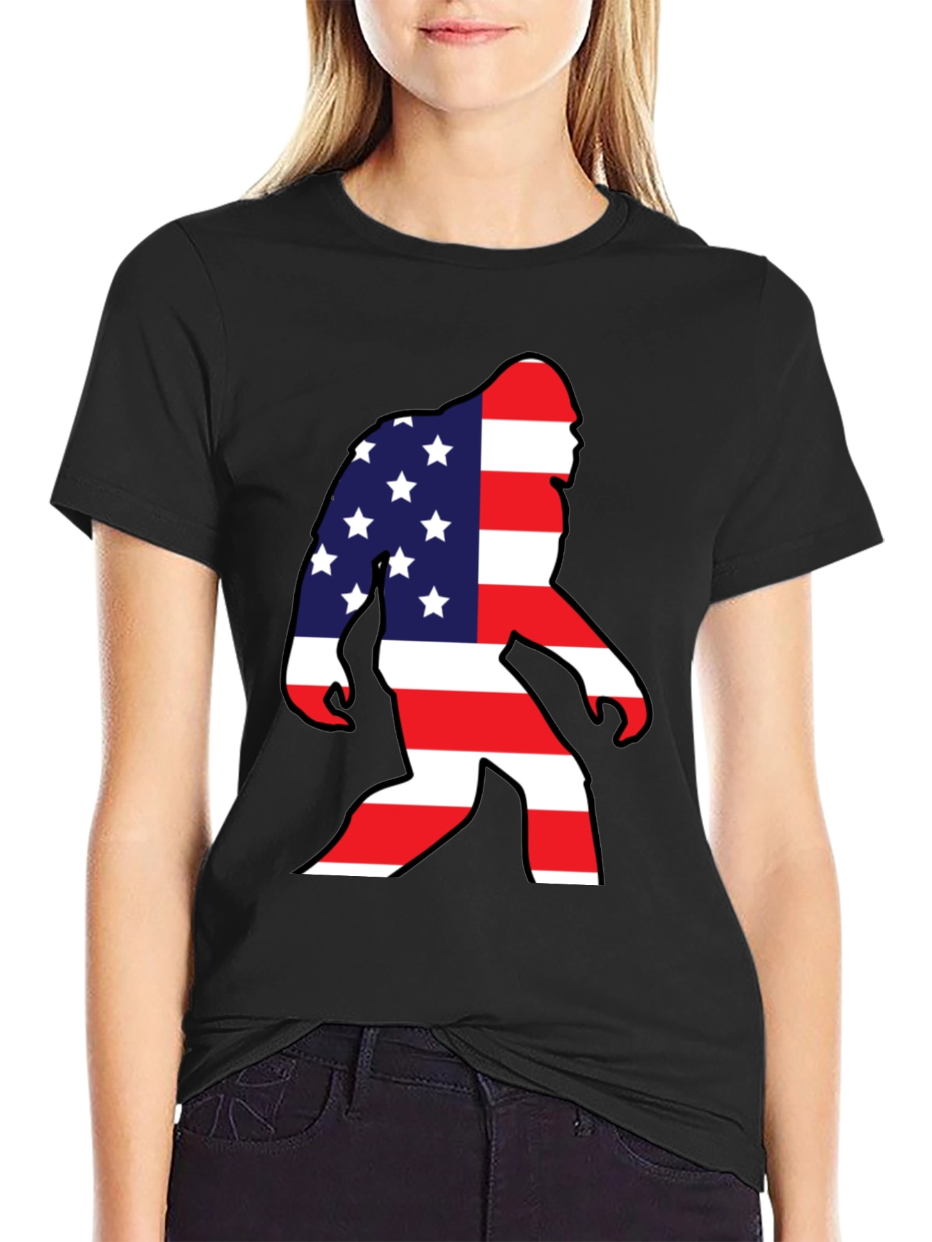 American Flag Bigfoot T-Shirt Patriotic USA Sasquatch Tee