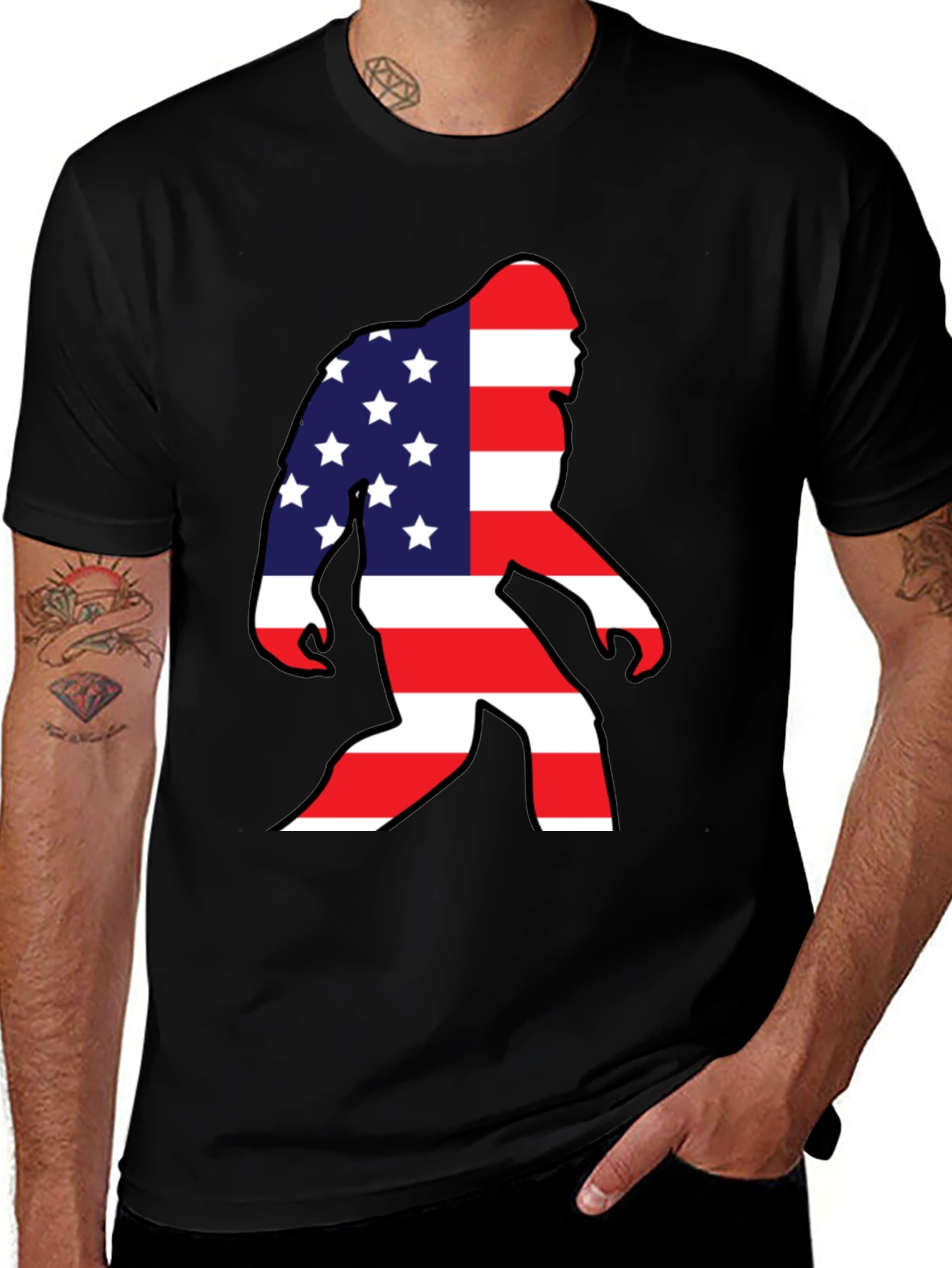 American Flag Bigfoot T-Shirt Patriotic USA Sasquatch Tee