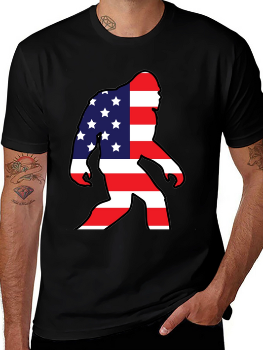 American Flag Bigfoot T-Shirt Patriotic USA Sasquatch Tee