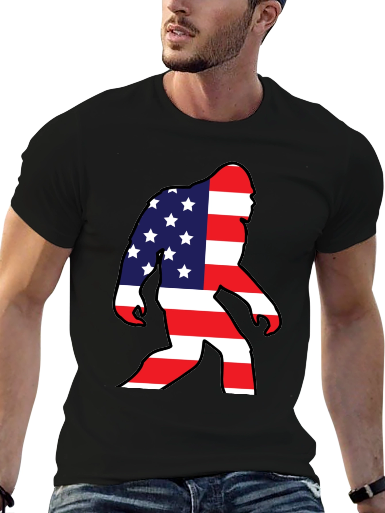 American Flag Bigfoot T-Shirt Patriotic USA Sasquatch Tee