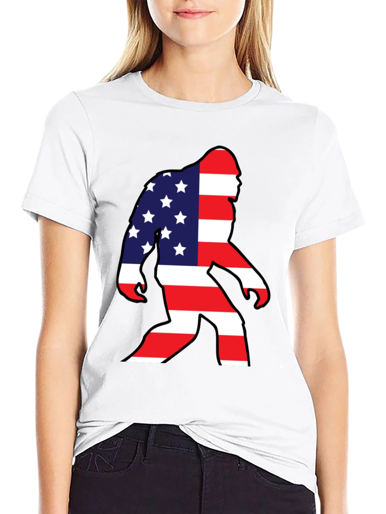 American Flag Bigfoot T-Shirt Patriotic USA Sasquatch Tee
