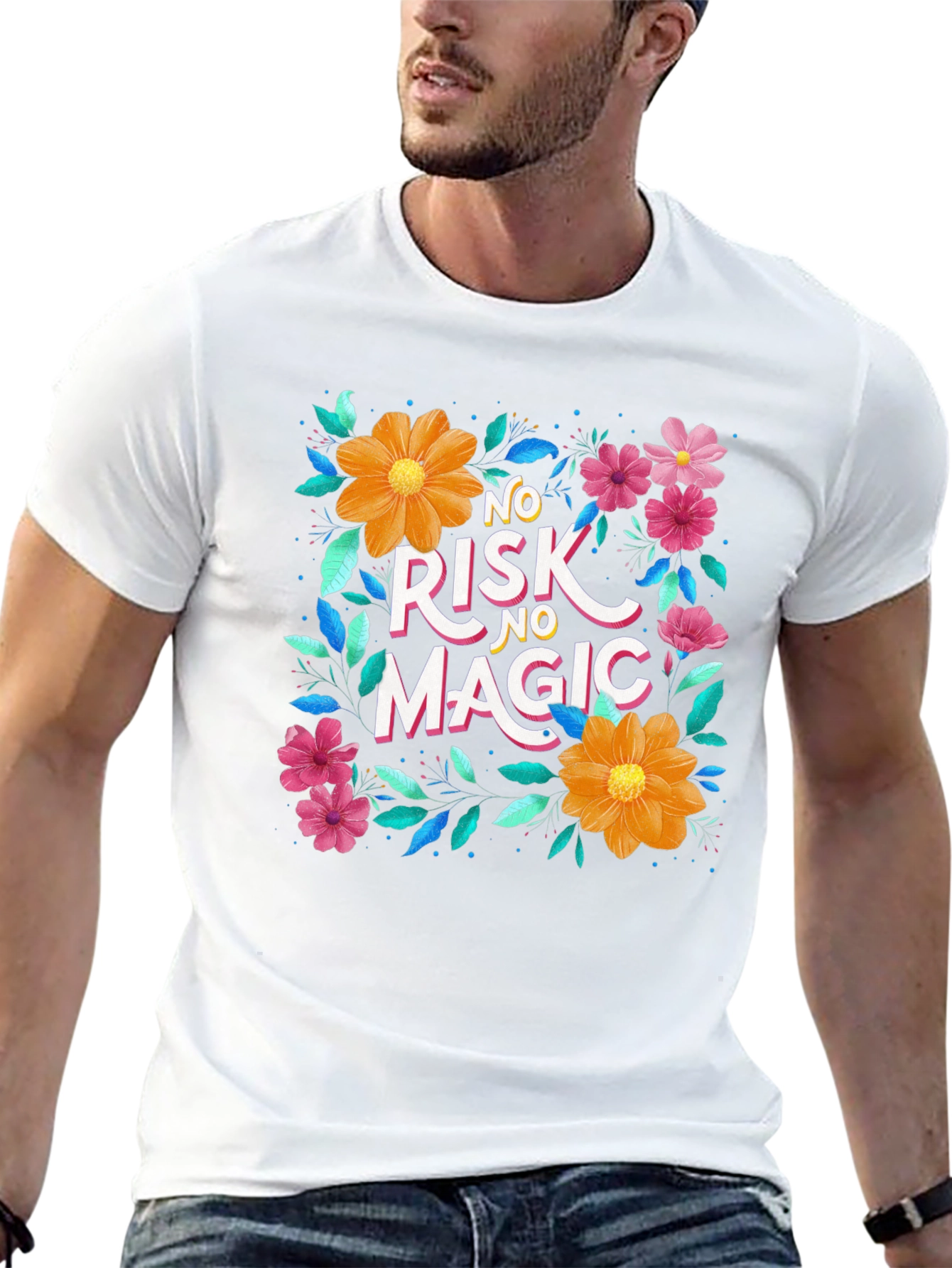 Floral No Risk No Magic Black Graphic T-Shirt