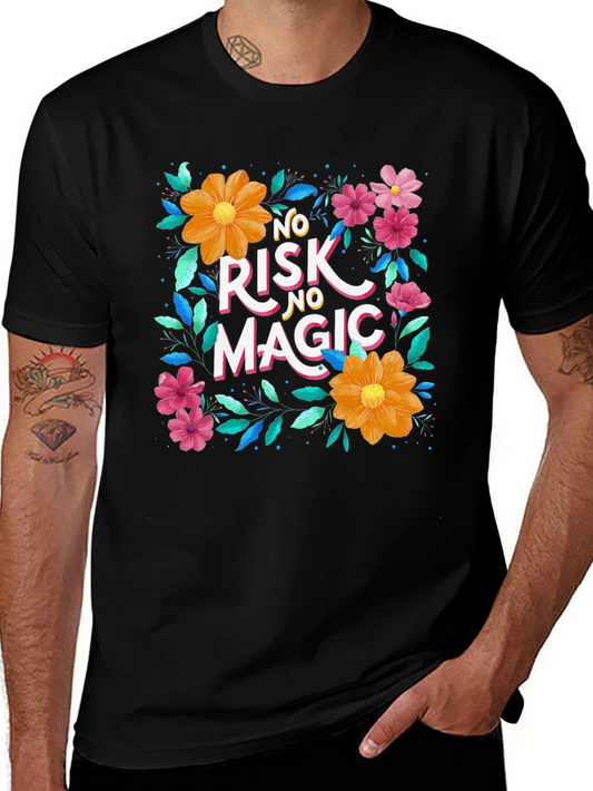 Floral No Risk No Magic Black Graphic T-Shirt