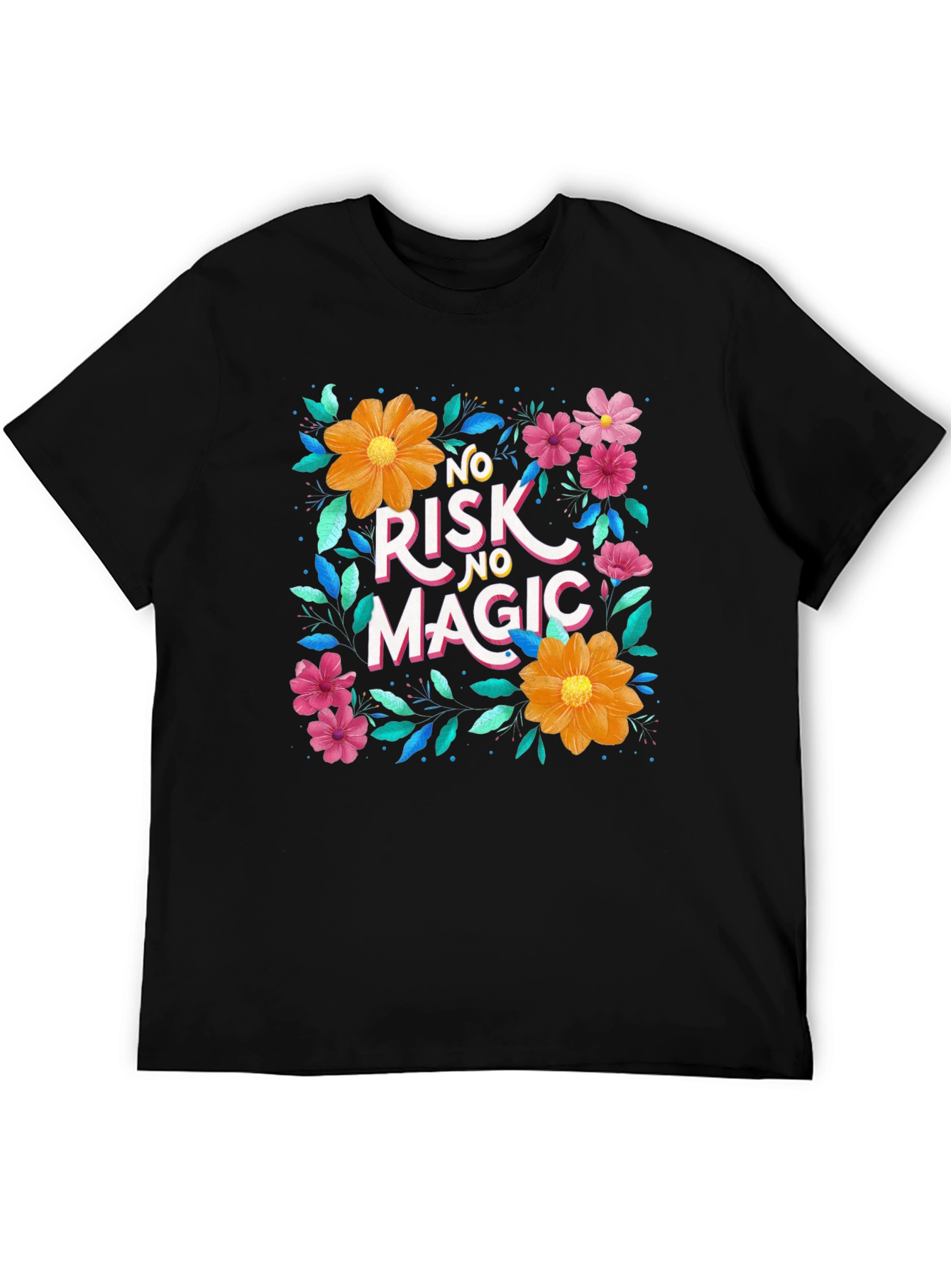 Floral No Risk No Magic Black Graphic T-Shirt