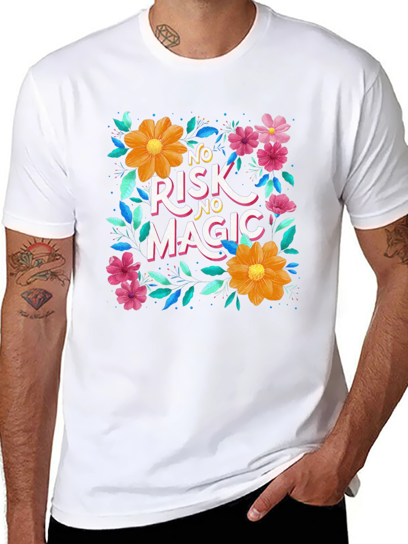 Floral No Risk No Magic Black Graphic T-Shirt