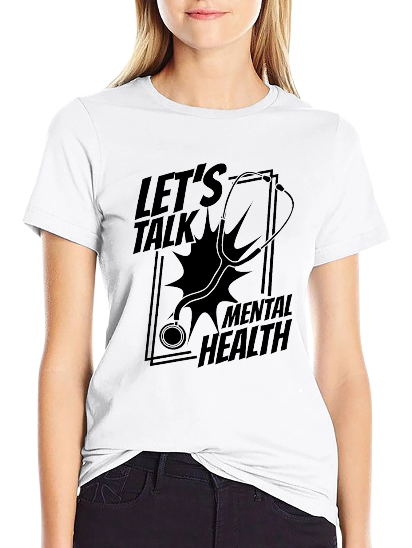 Lets Talk Mental Health Black Graphic T-Shirt