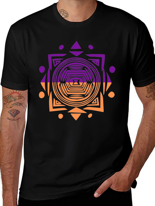 Geometric Patterned Mens Black T-Shirt