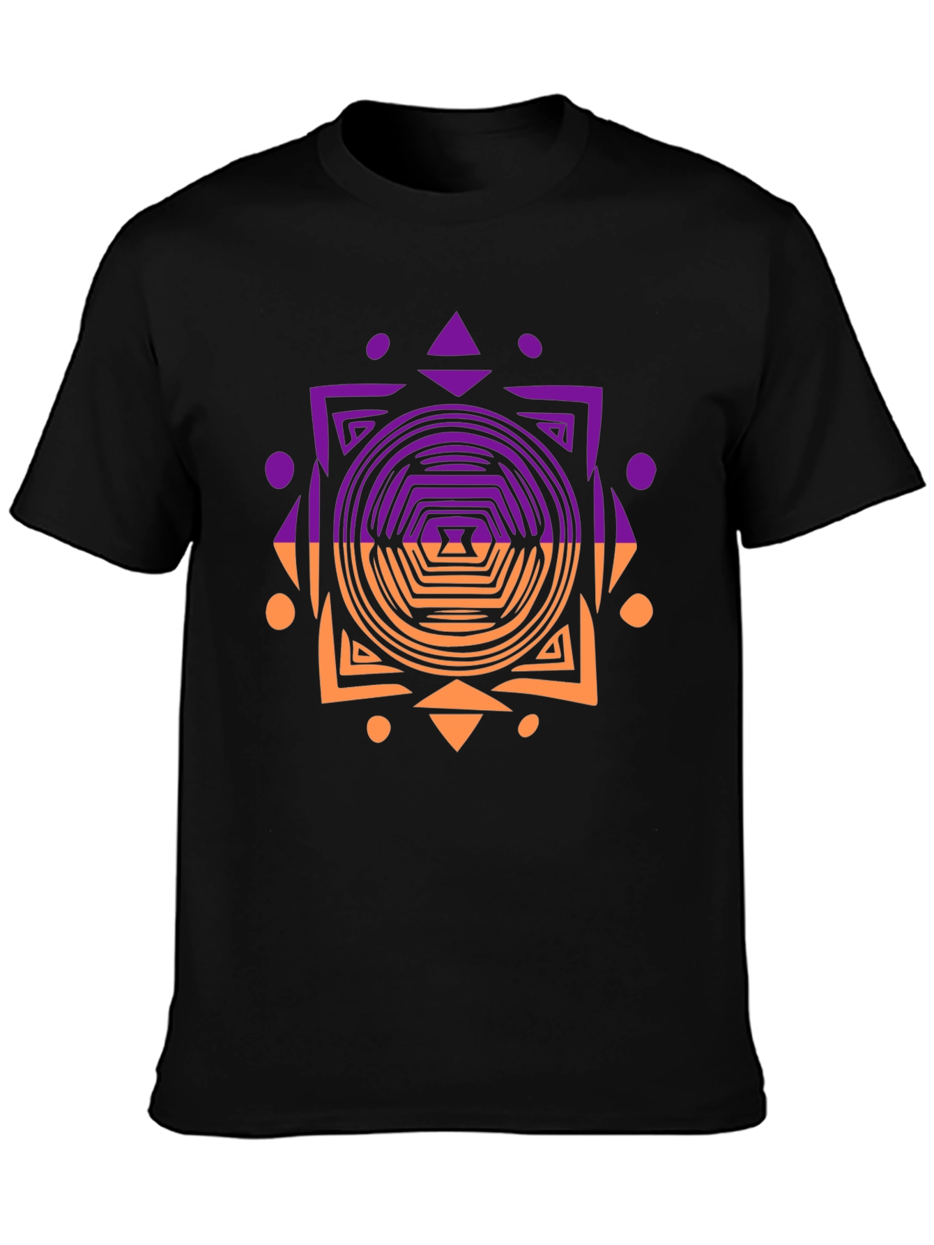Geometric Patterned Mens Black T-Shirt