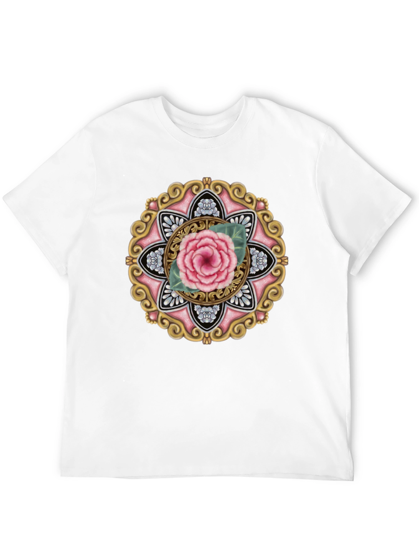 Floral Mandala Graphic Tee - Black Cotton Blend
