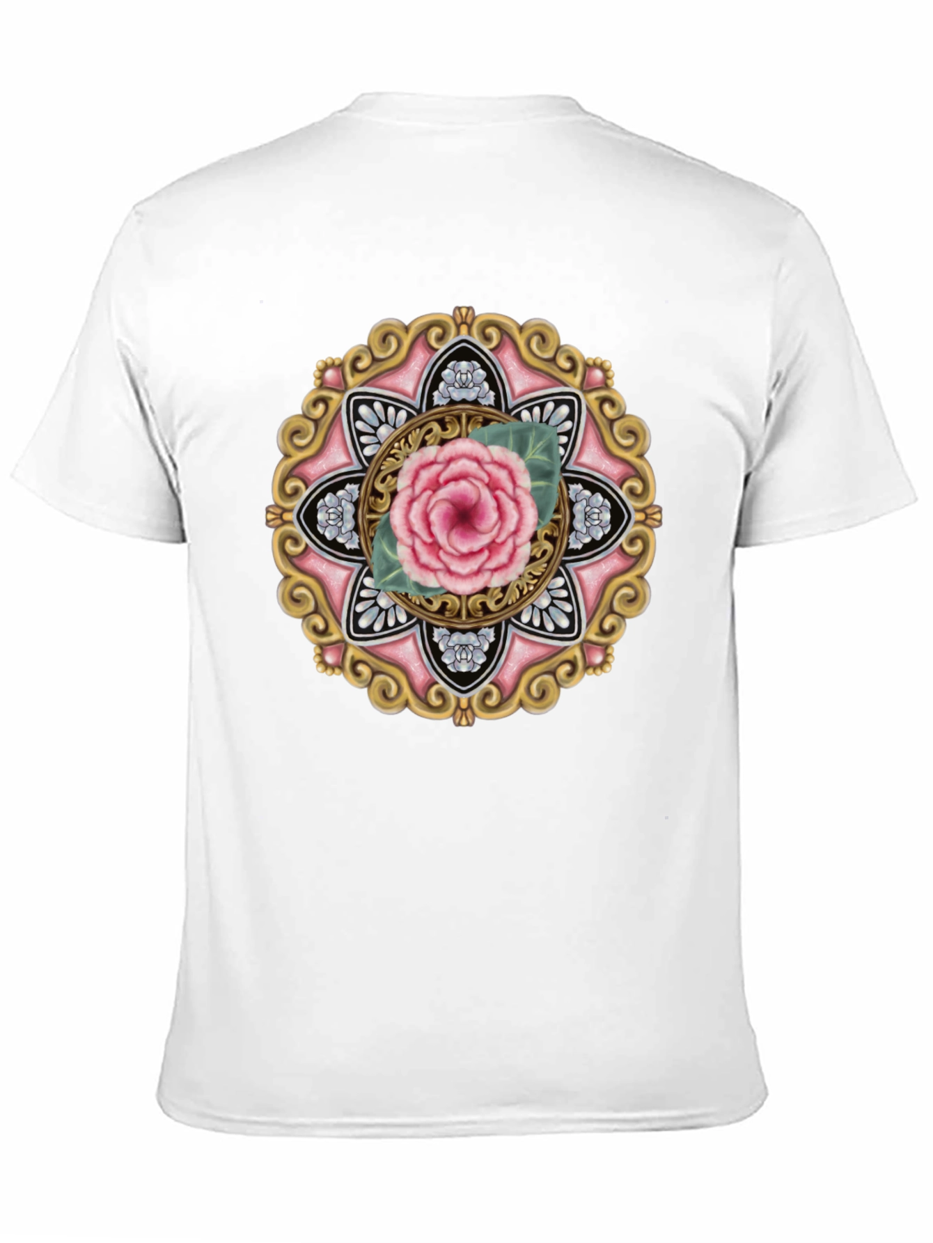 Floral Mandala Graphic Tee - Black Cotton Blend
