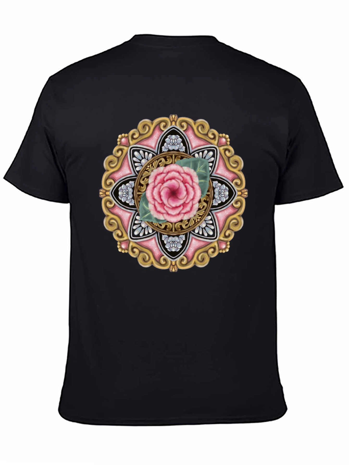 Floral Mandala Graphic Tee - Black Cotton Blend