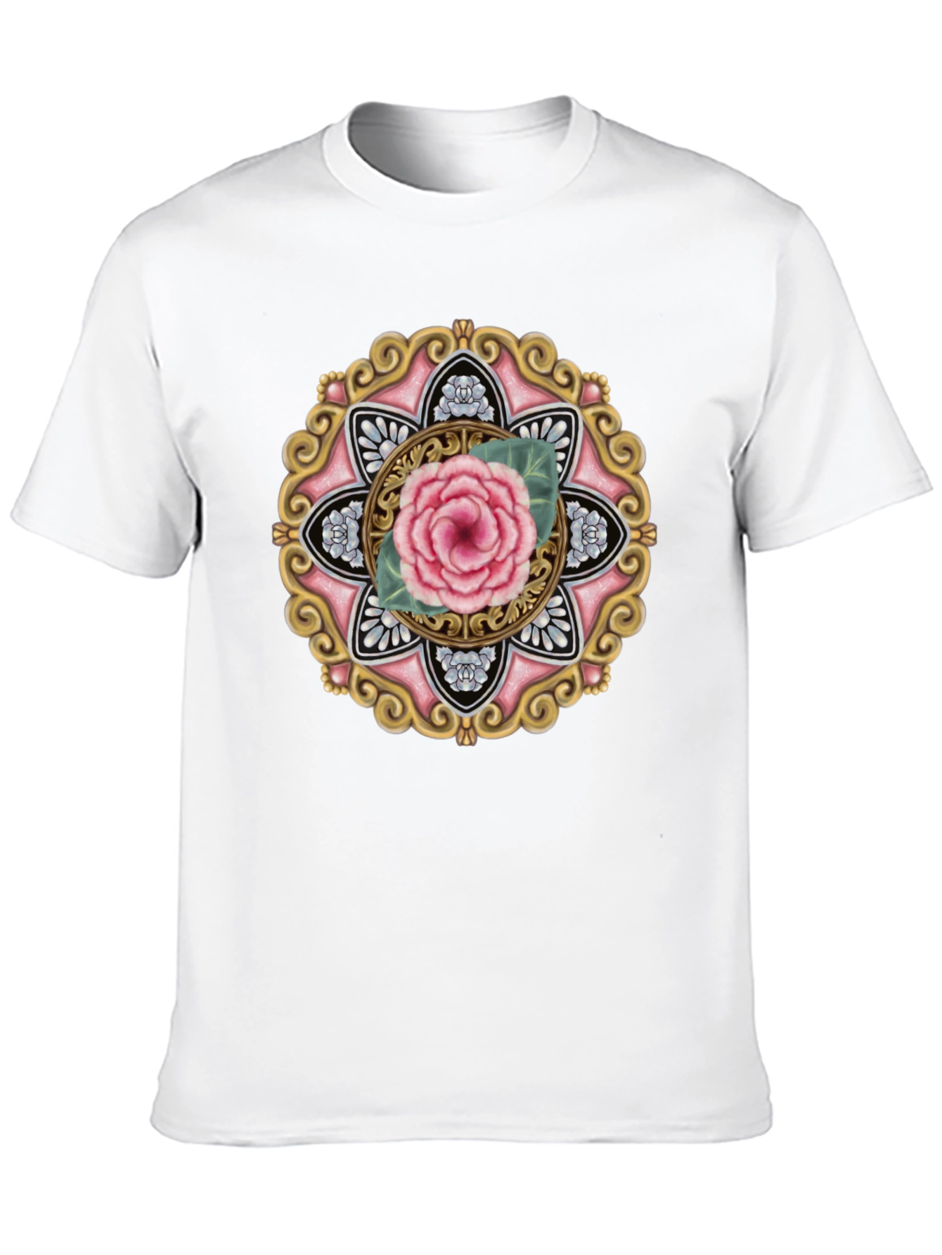 Floral Mandala Graphic Tee - Black Cotton Blend