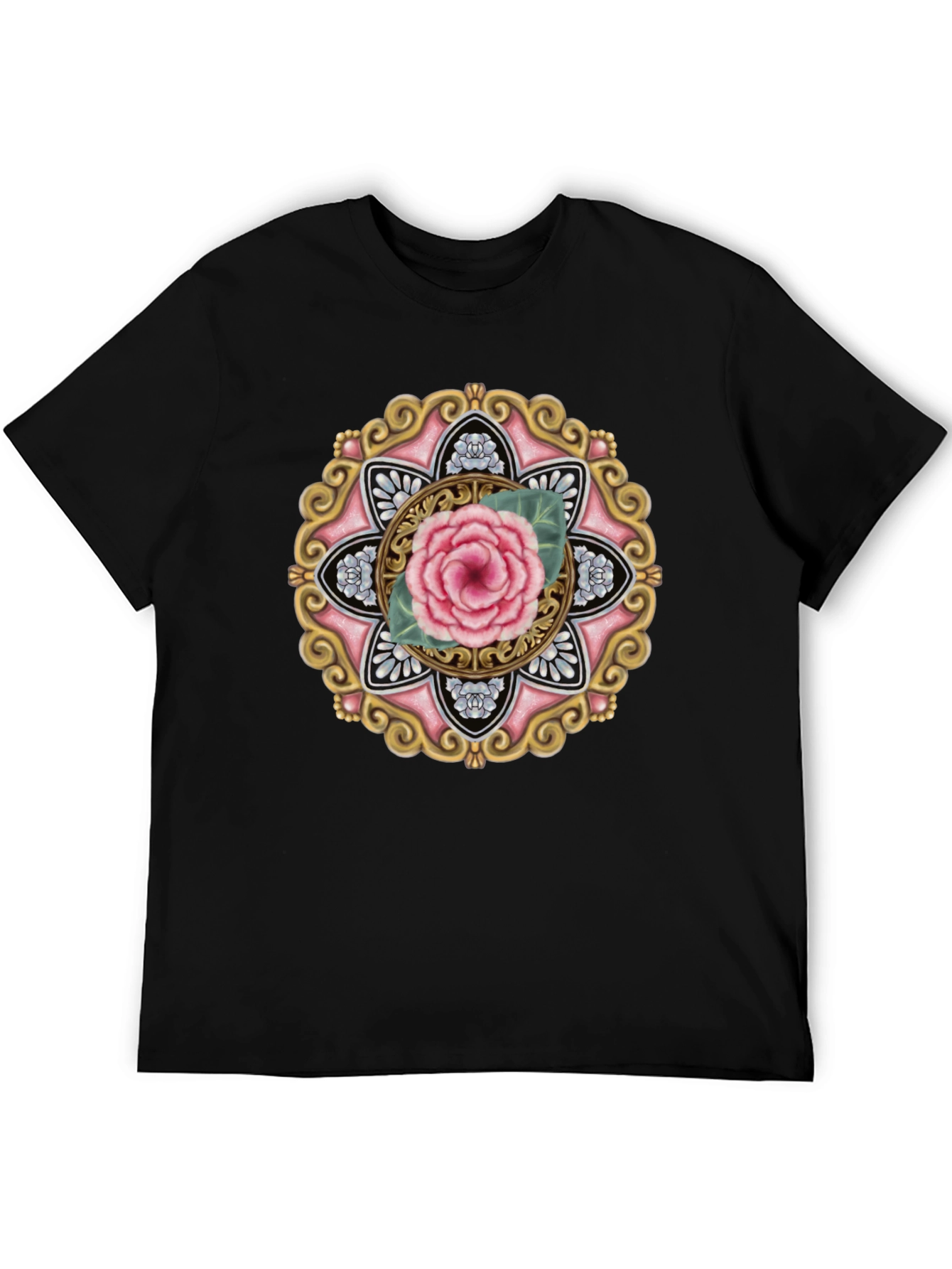 Floral Mandala Graphic Tee - Black Cotton Blend