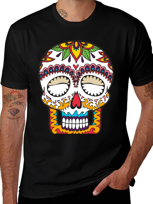 Day of the Dead Skull Graphic Tee - Mens Black T-Shirt