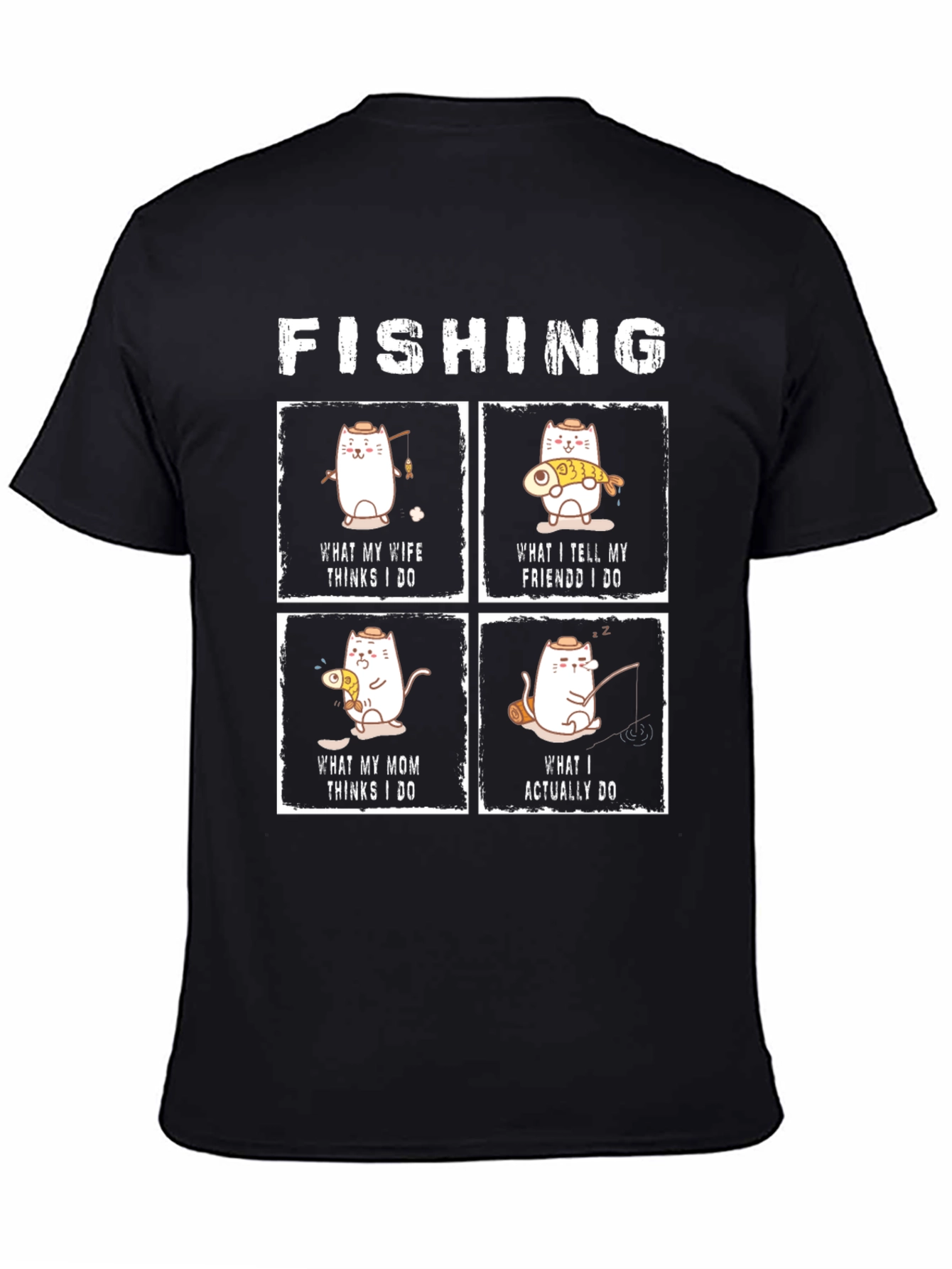 Funny Fishing Cat Graphic T-Shirt
