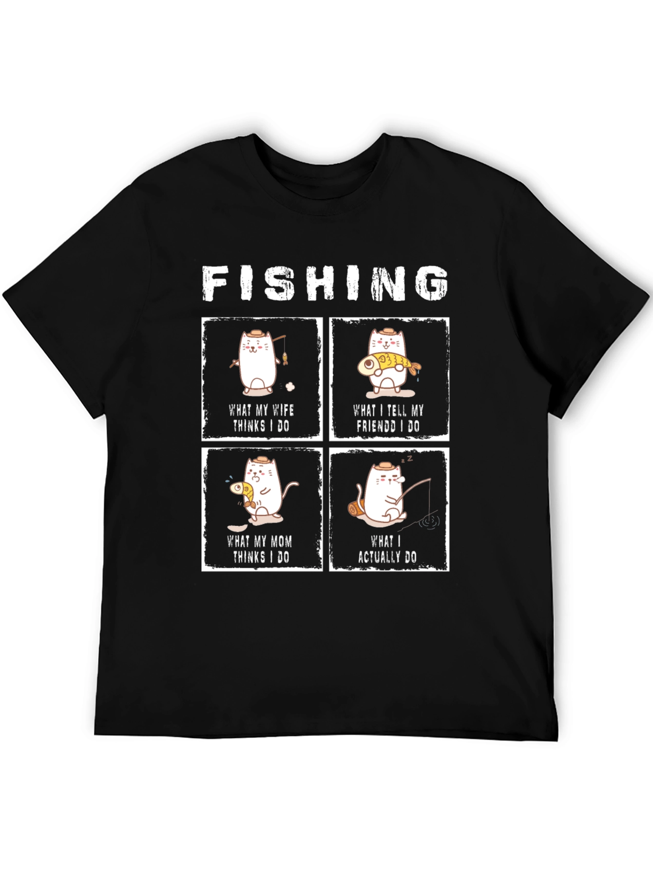 Funny Fishing Cat Graphic T-Shirt