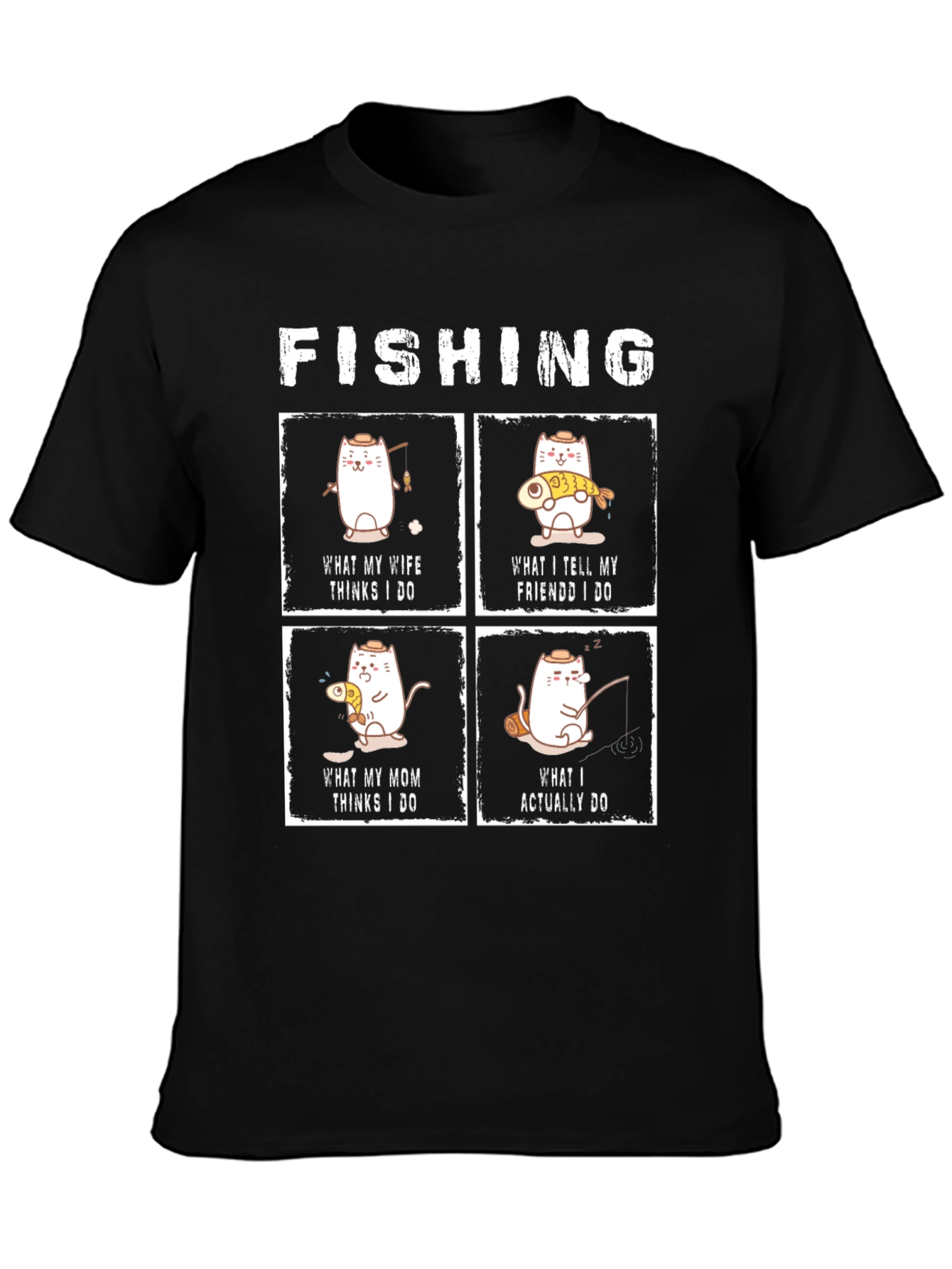 Funny Fishing Cat Graphic T-Shirt