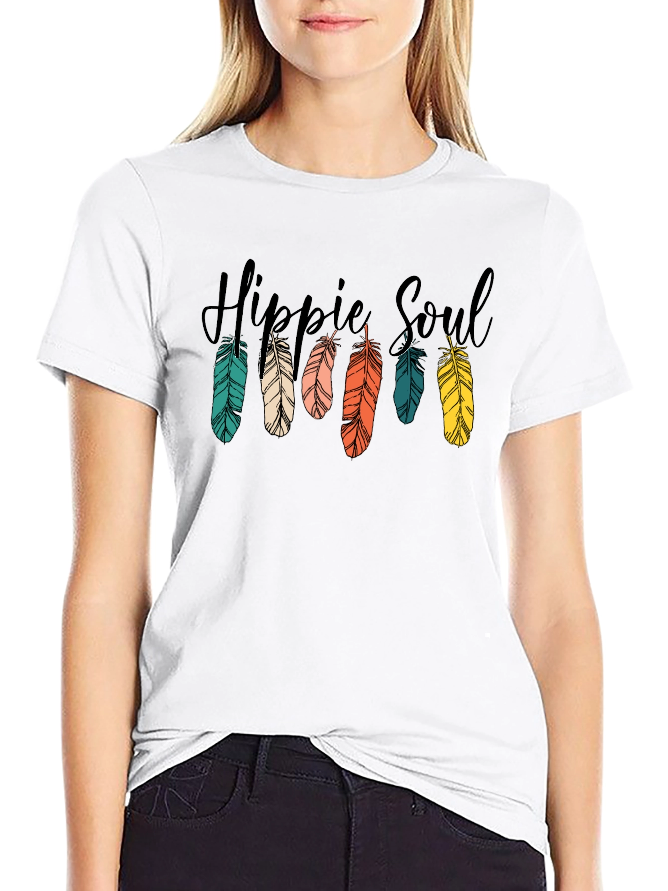 Hippie Soul Feather Graphic T-Shirt - Black