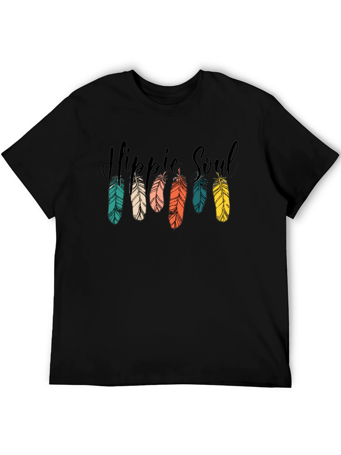 Hippie Soul Feather Graphic T-Shirt - Black