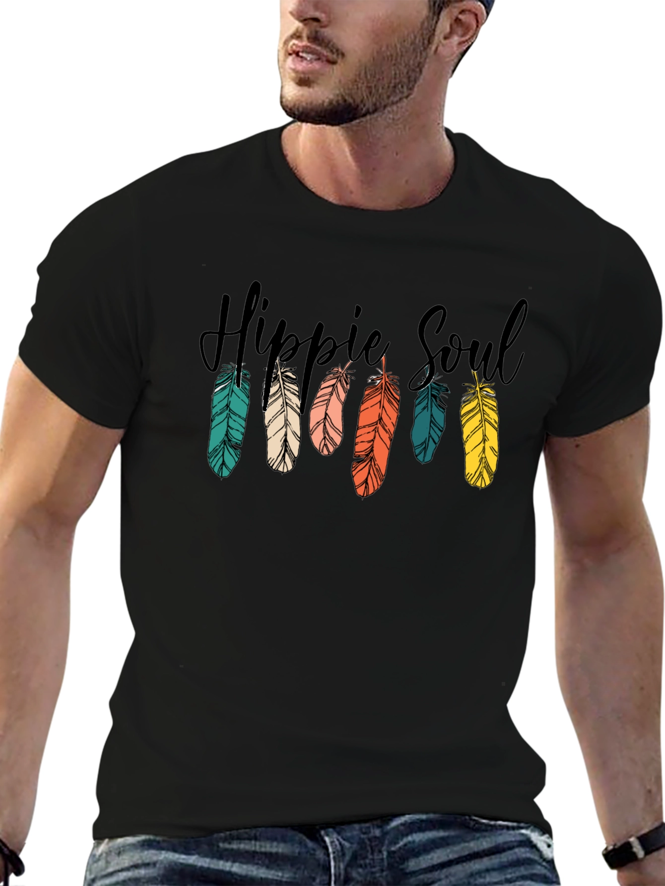 Hippie Soul Feather Graphic T-Shirt - Black