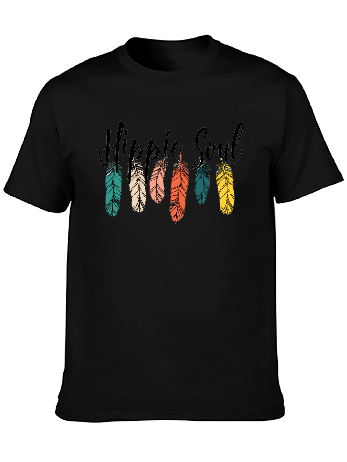 Hippie Soul Feather Graphic T-Shirt - Black