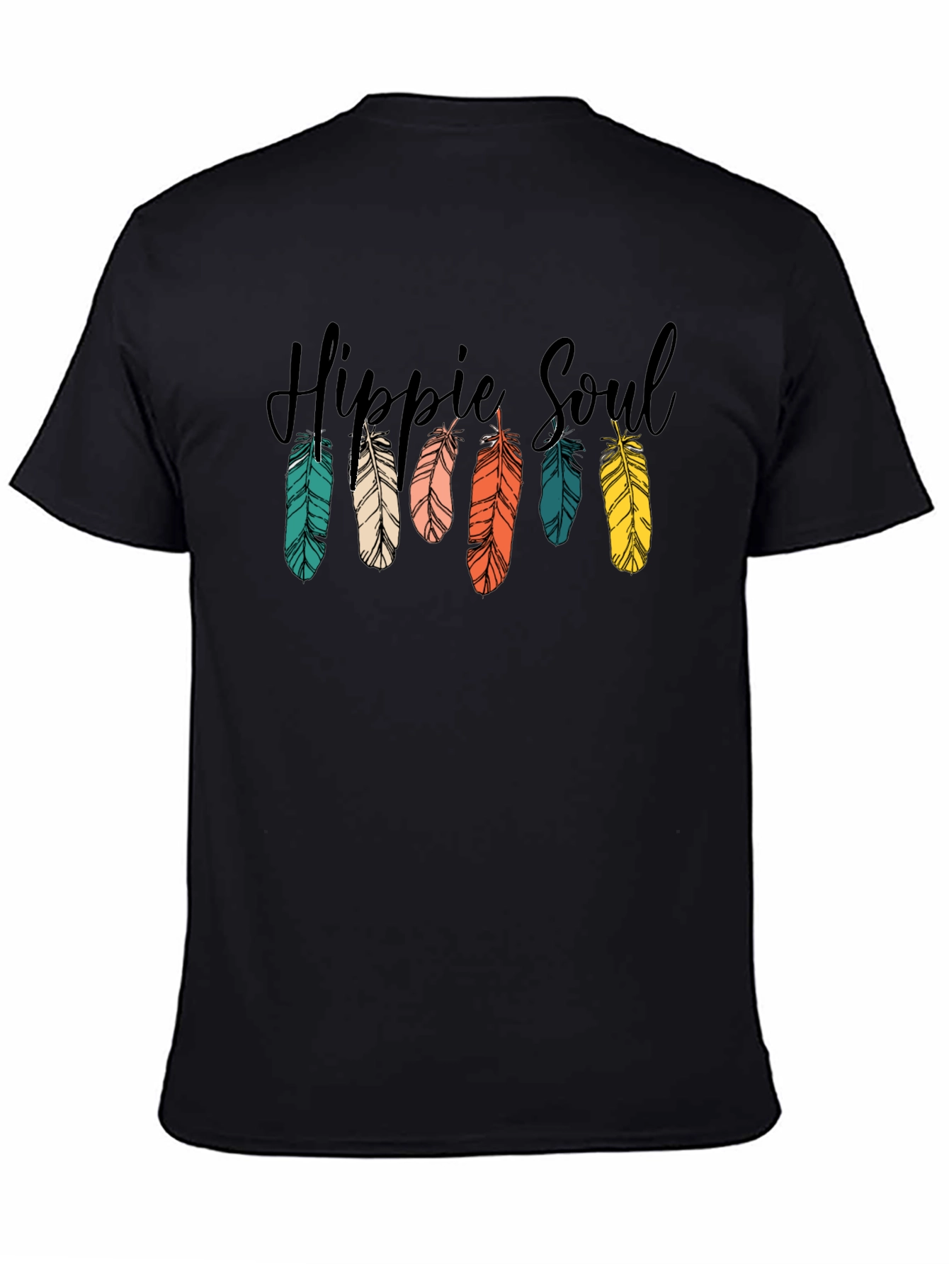Hippie Soul Feather Graphic T-Shirt - Black