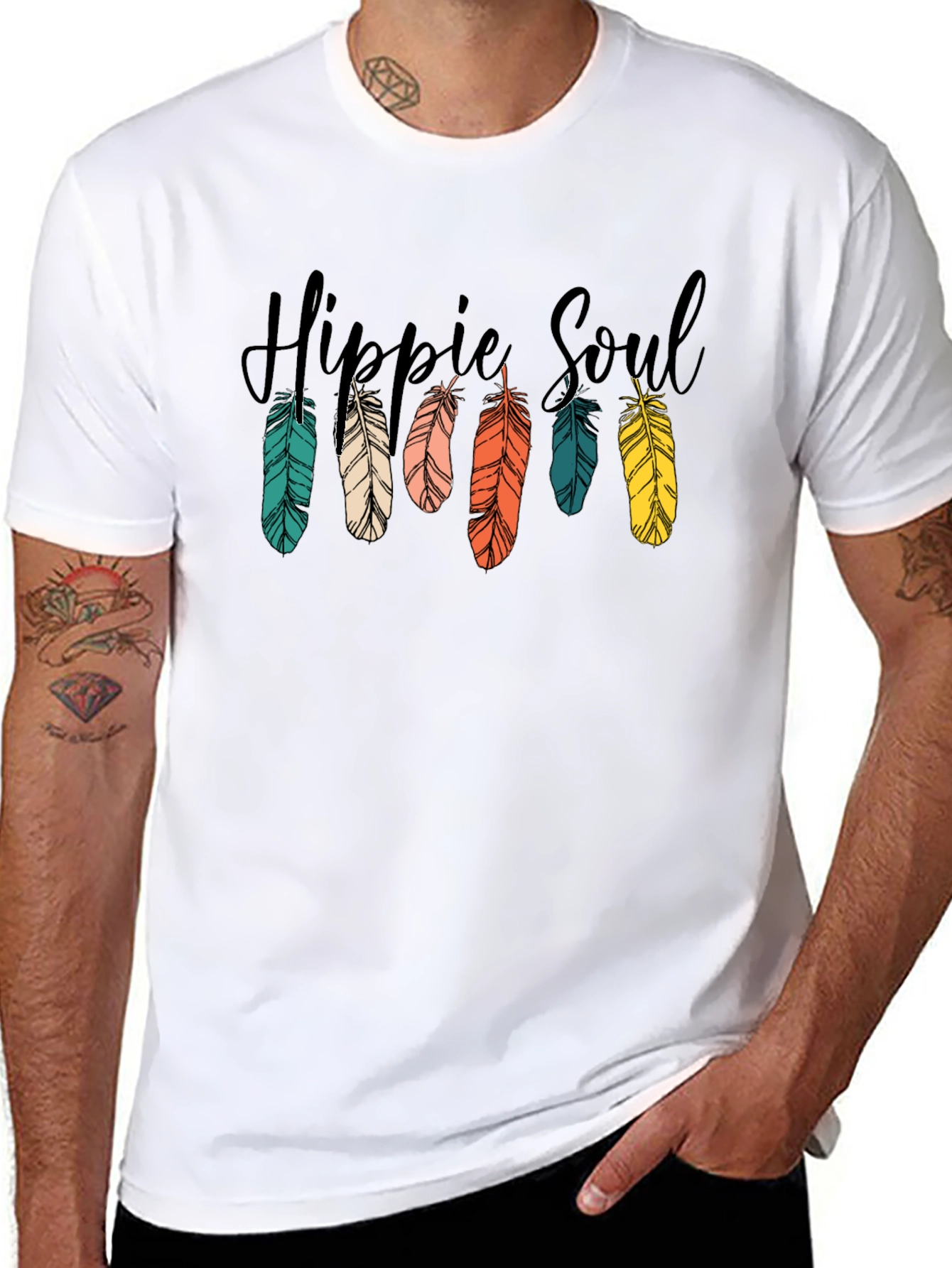 Hippie Soul Feather Graphic T-Shirt - Black