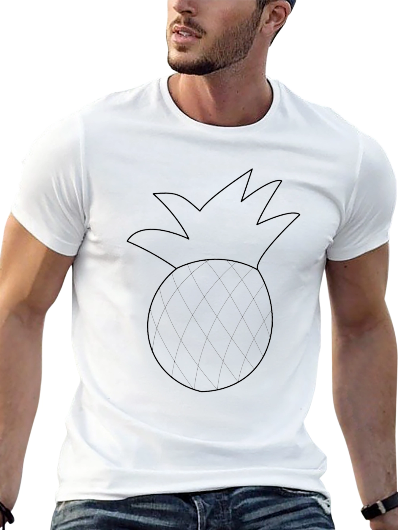 Mens Black T-Shirt with Pineapple Outline Graphic