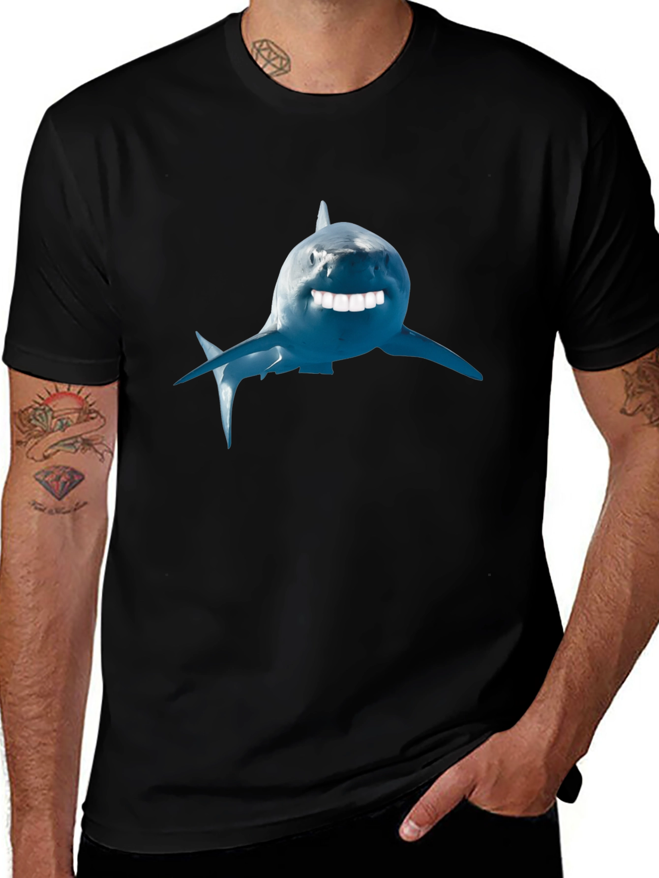 Funny Shark Graphic Tee - Black Cotton T-Shirt