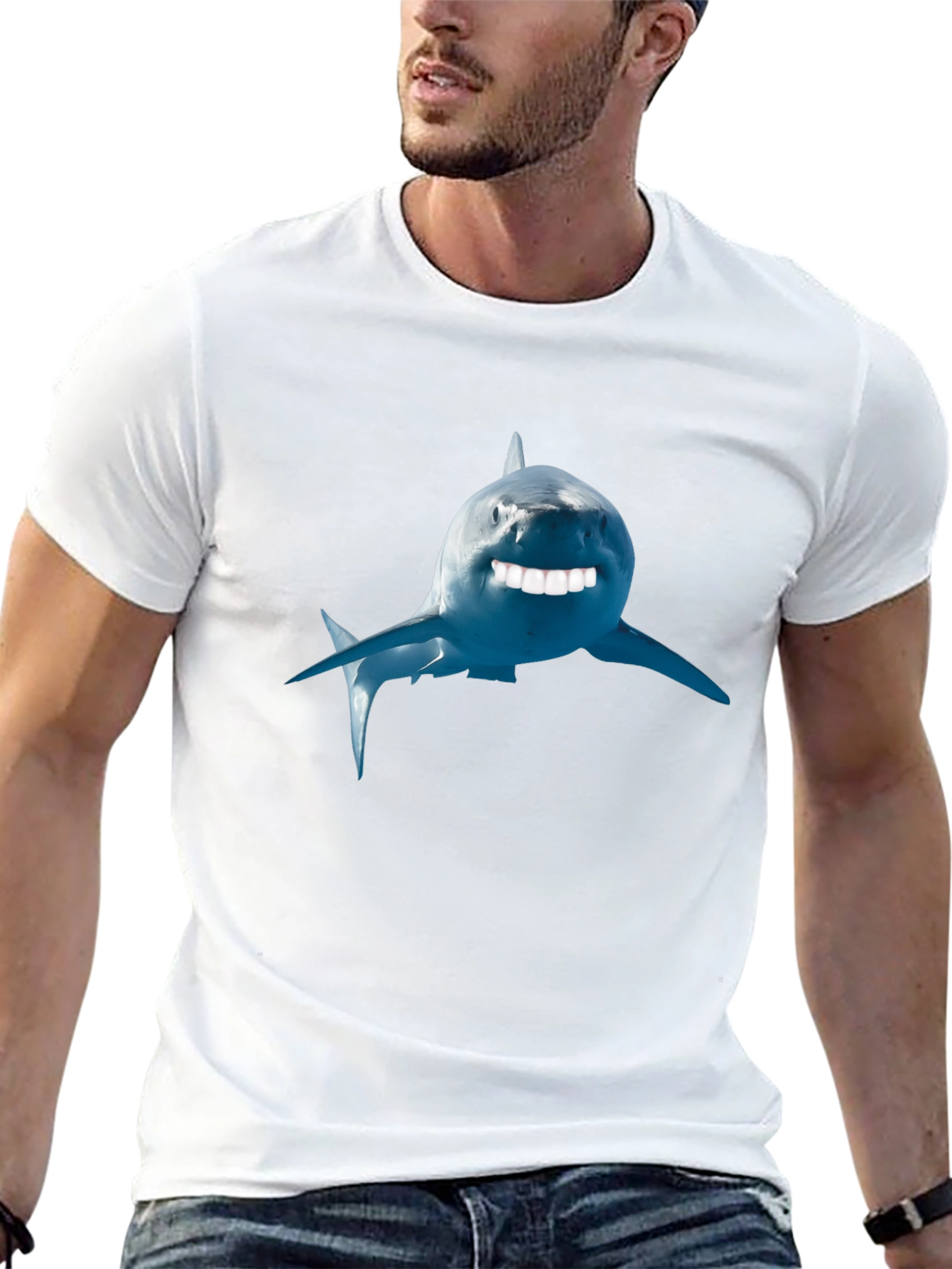 Funny Shark Graphic Tee - Black Cotton T-Shirt