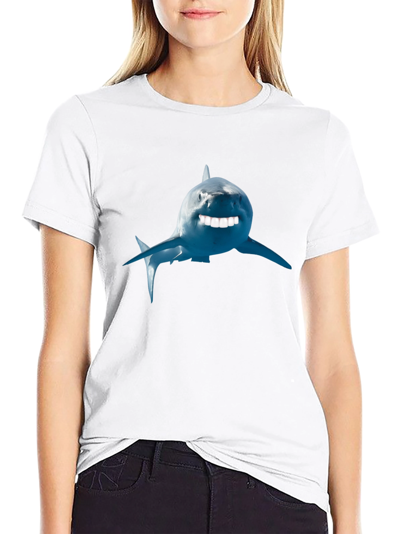 Funny Shark Graphic Tee - Black Cotton T-Shirt