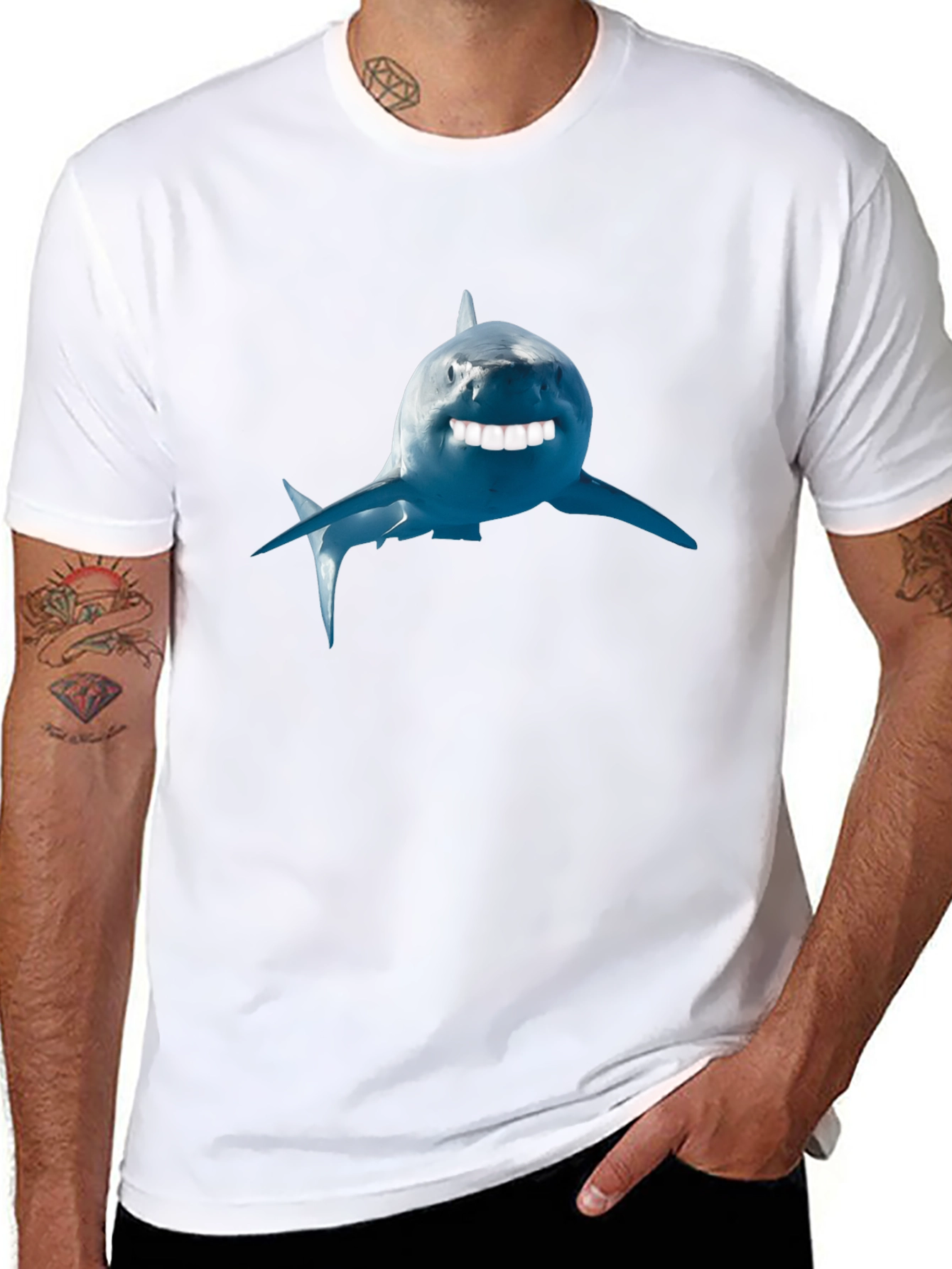 Funny Shark Graphic Tee - Black Cotton T-Shirt