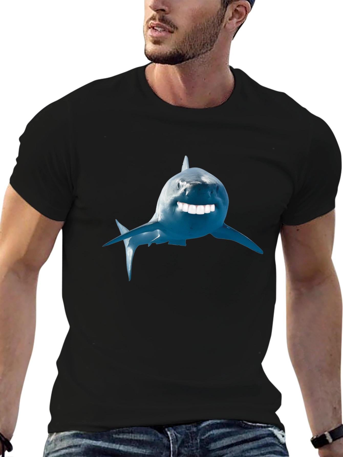 Funny Shark Graphic Tee - Black Cotton T-Shirt