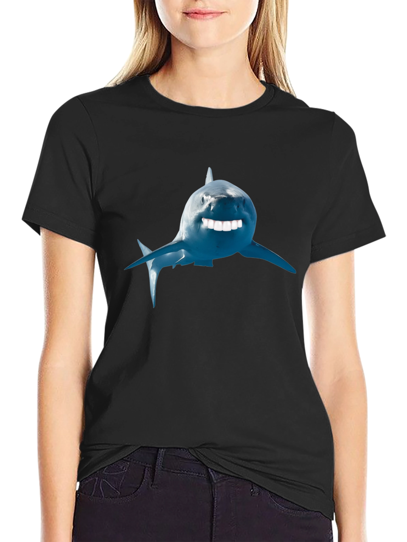 Funny Shark Graphic Tee - Black Cotton T-Shirt