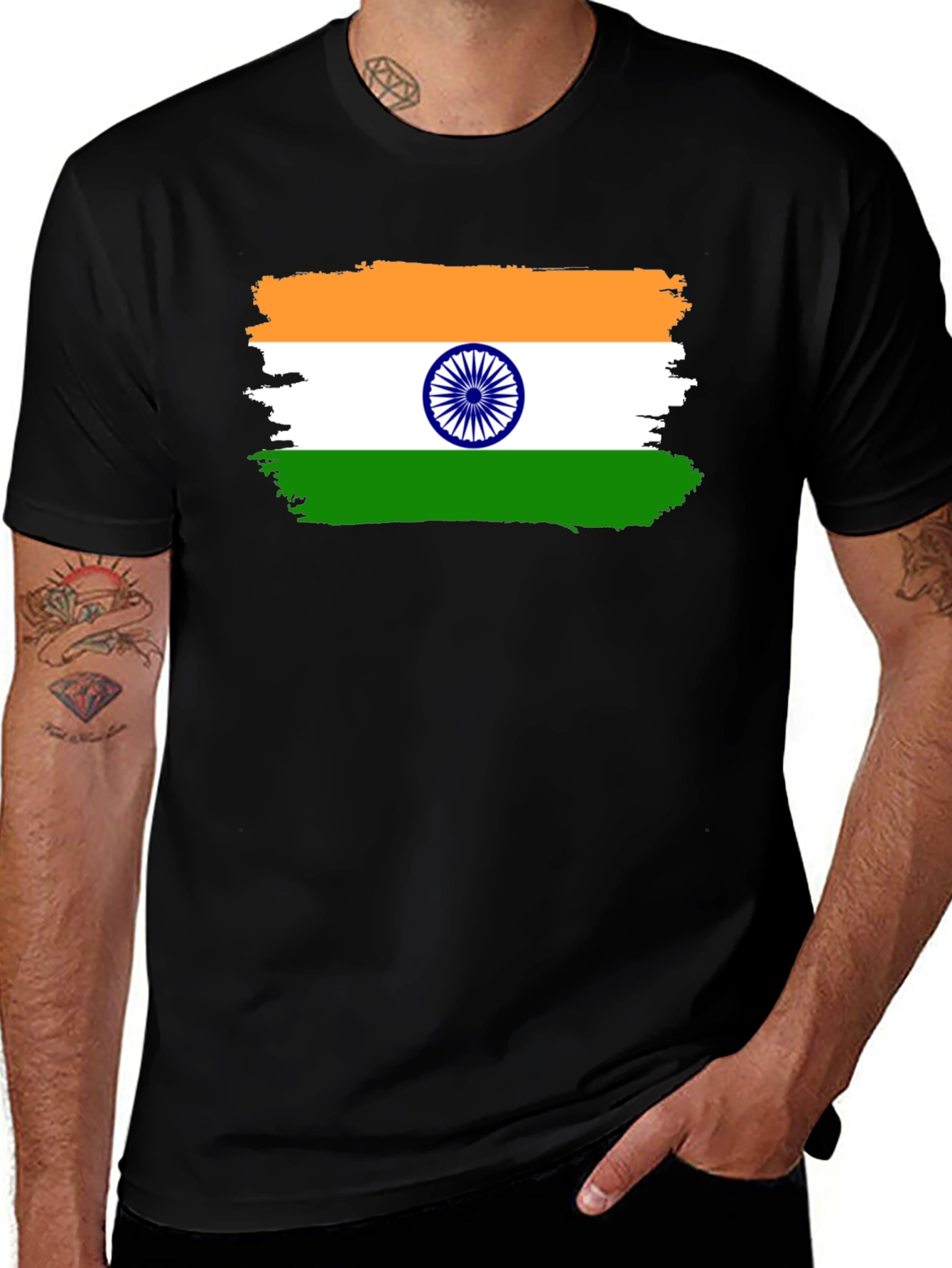 India Flag T-Shirt - Black Cotton Tee