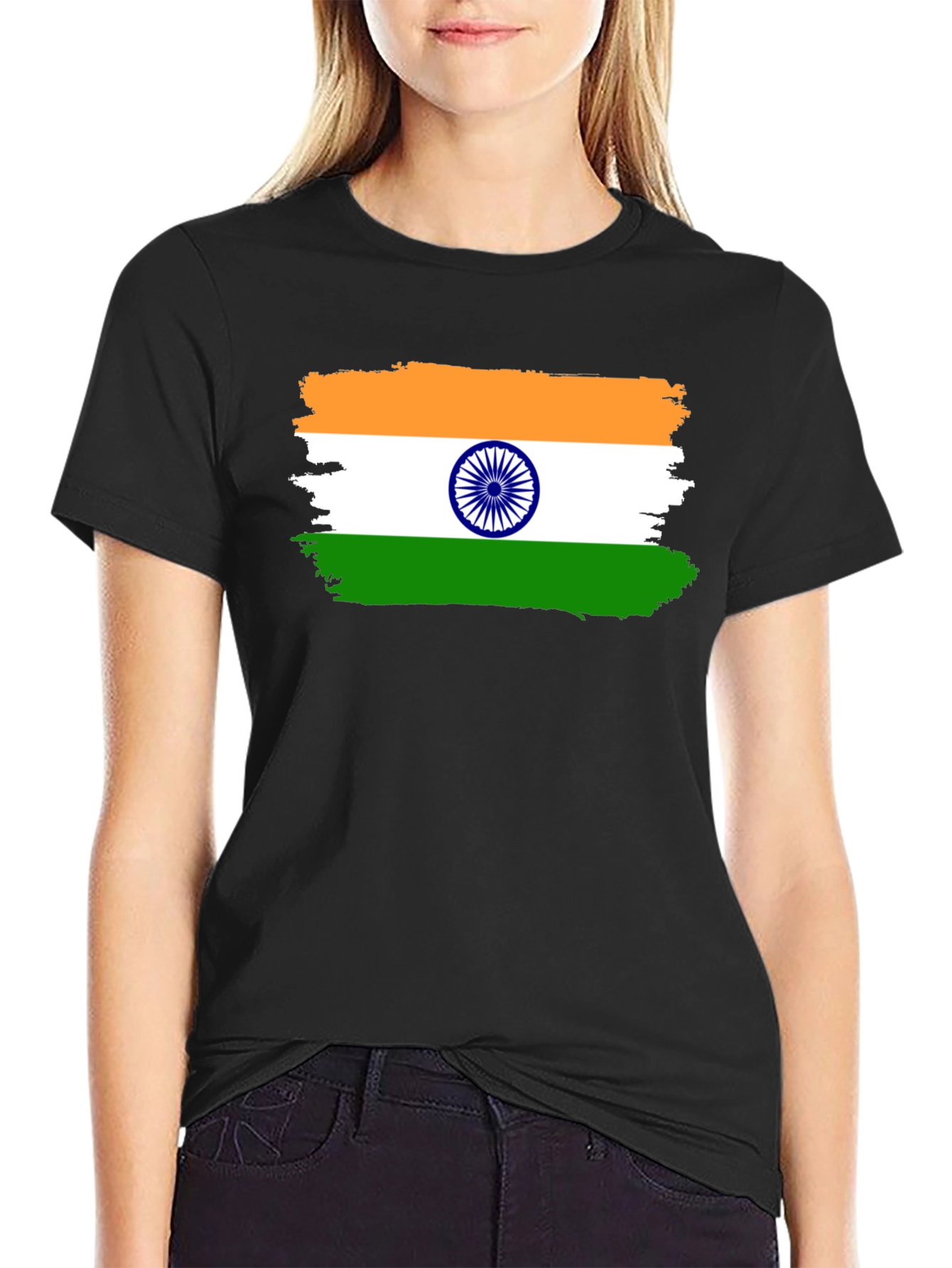 India Flag T-Shirt - Black Cotton Tee