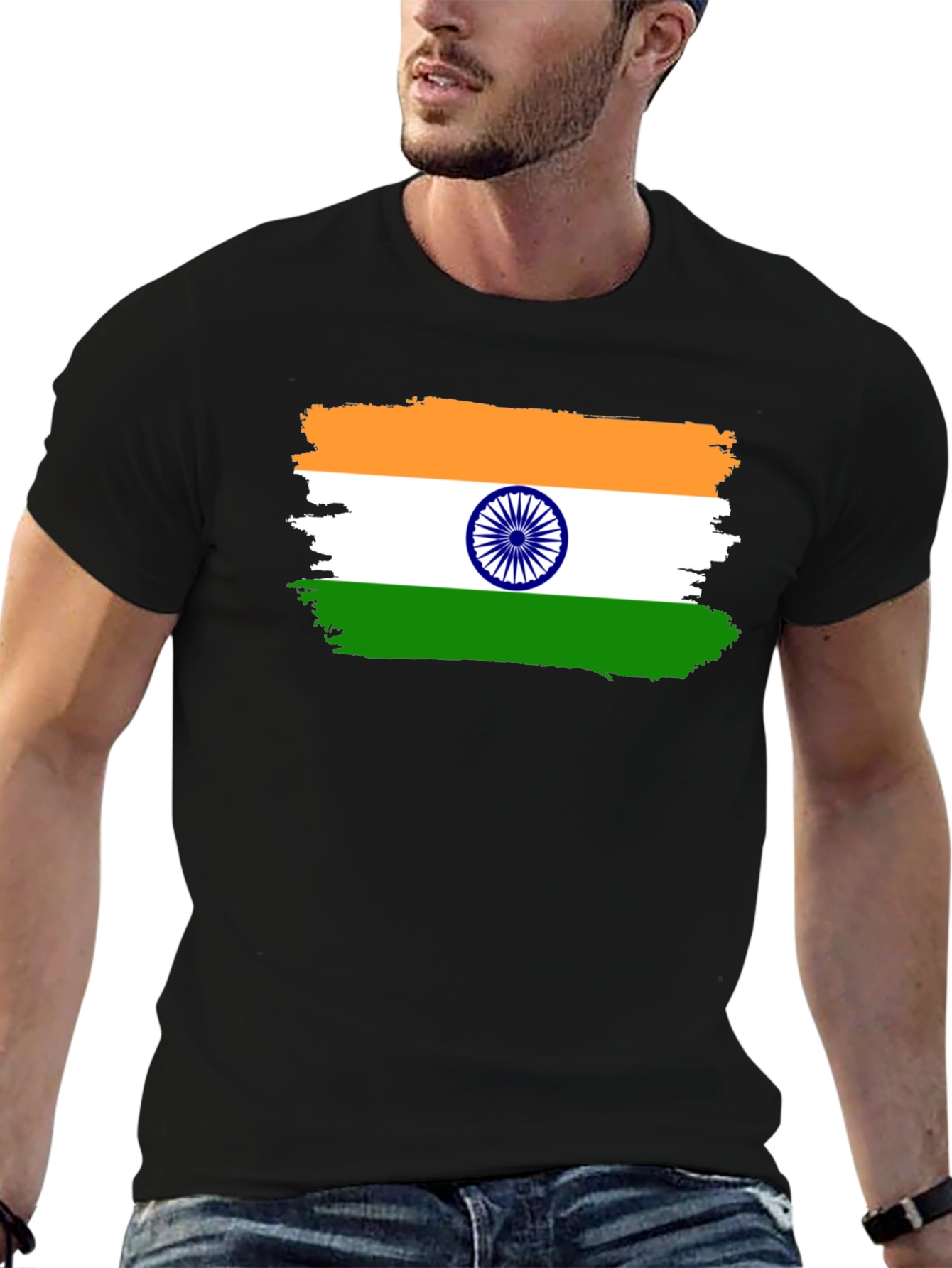 India Flag T-Shirt - Black Cotton Tee