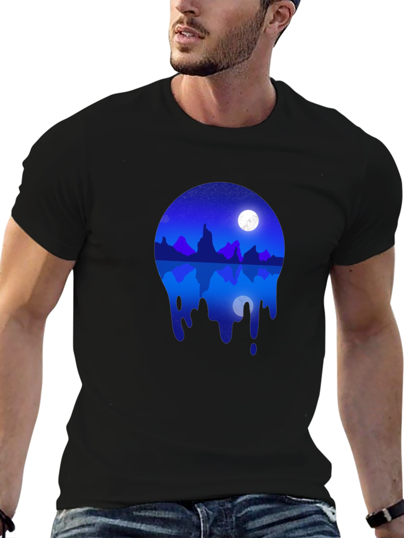 Night Sky Mountain Reflection Graphic T-Shirt