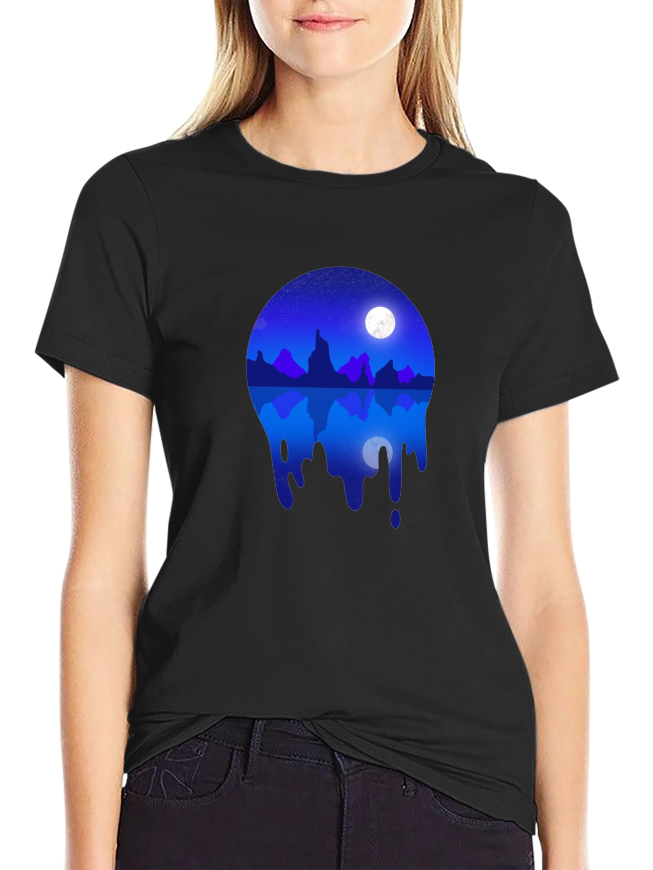 Night Sky Mountain Reflection Graphic T-Shirt