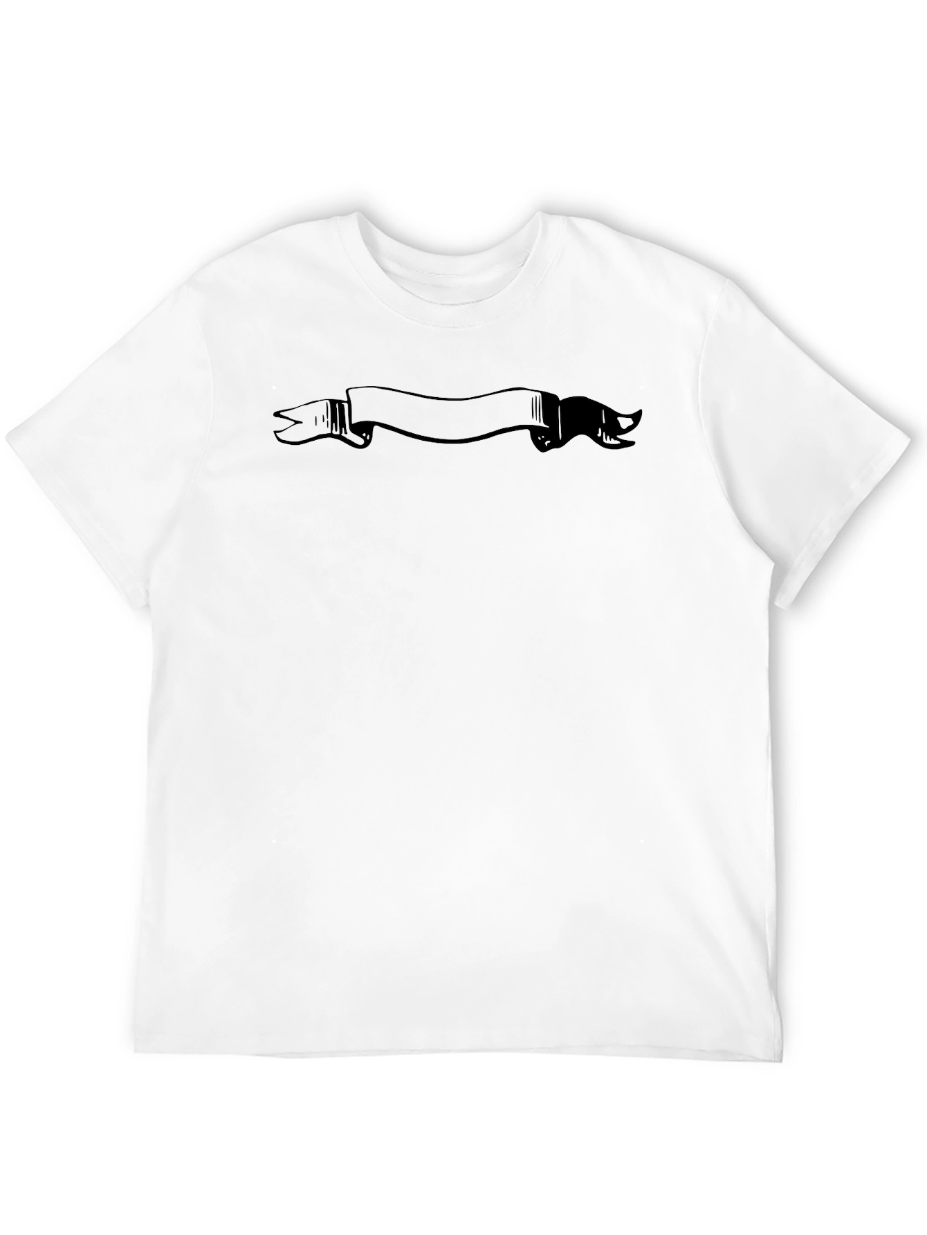 Mens Black Graphic Tee with Ribbon Design