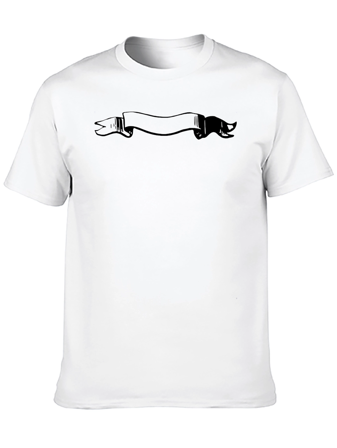 Mens Black Graphic Tee with Ribbon Design