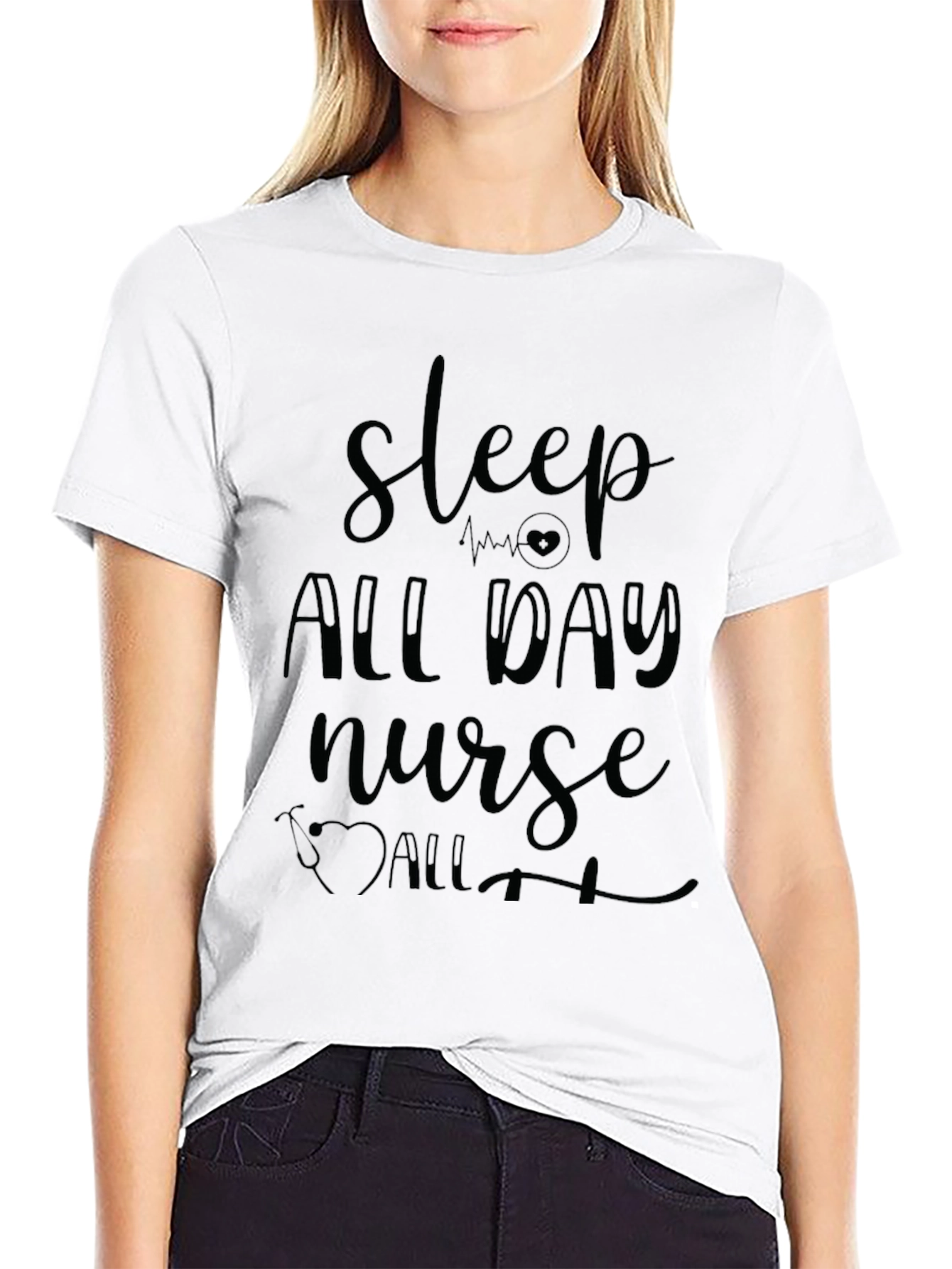 Sleep All Day Nurse Graphic Tee - Black