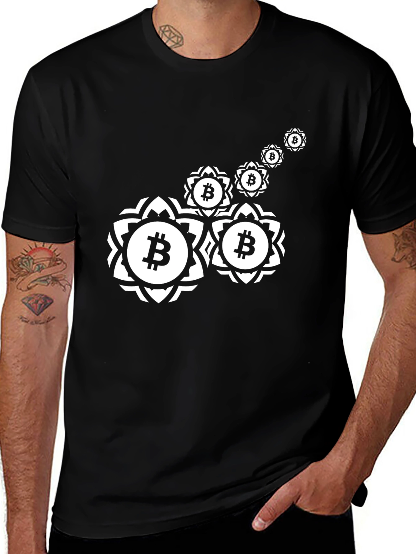 Bitcoin Floral Mandala Black T-Shirt