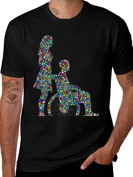 Mosaic Couple Graphic Tee - Black Cotton T-Shirt