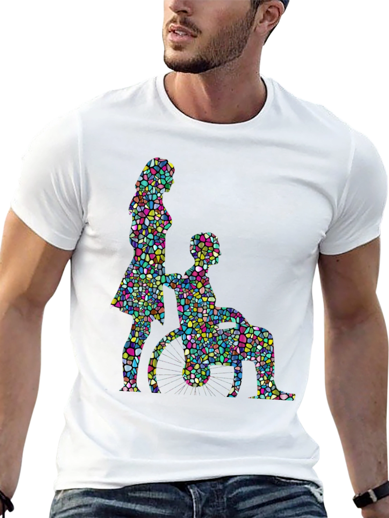 Mosaic Couple Graphic Tee - Black Cotton T-Shirt