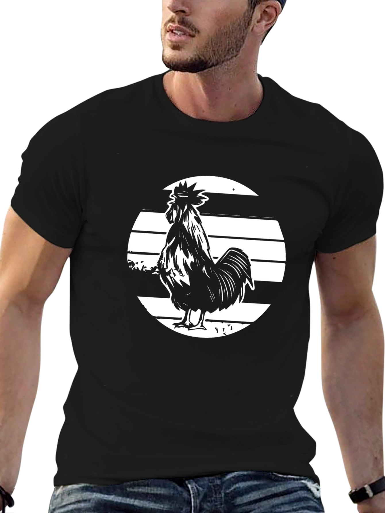 Rooster Graphic Tee - Bold Black T-Shirt