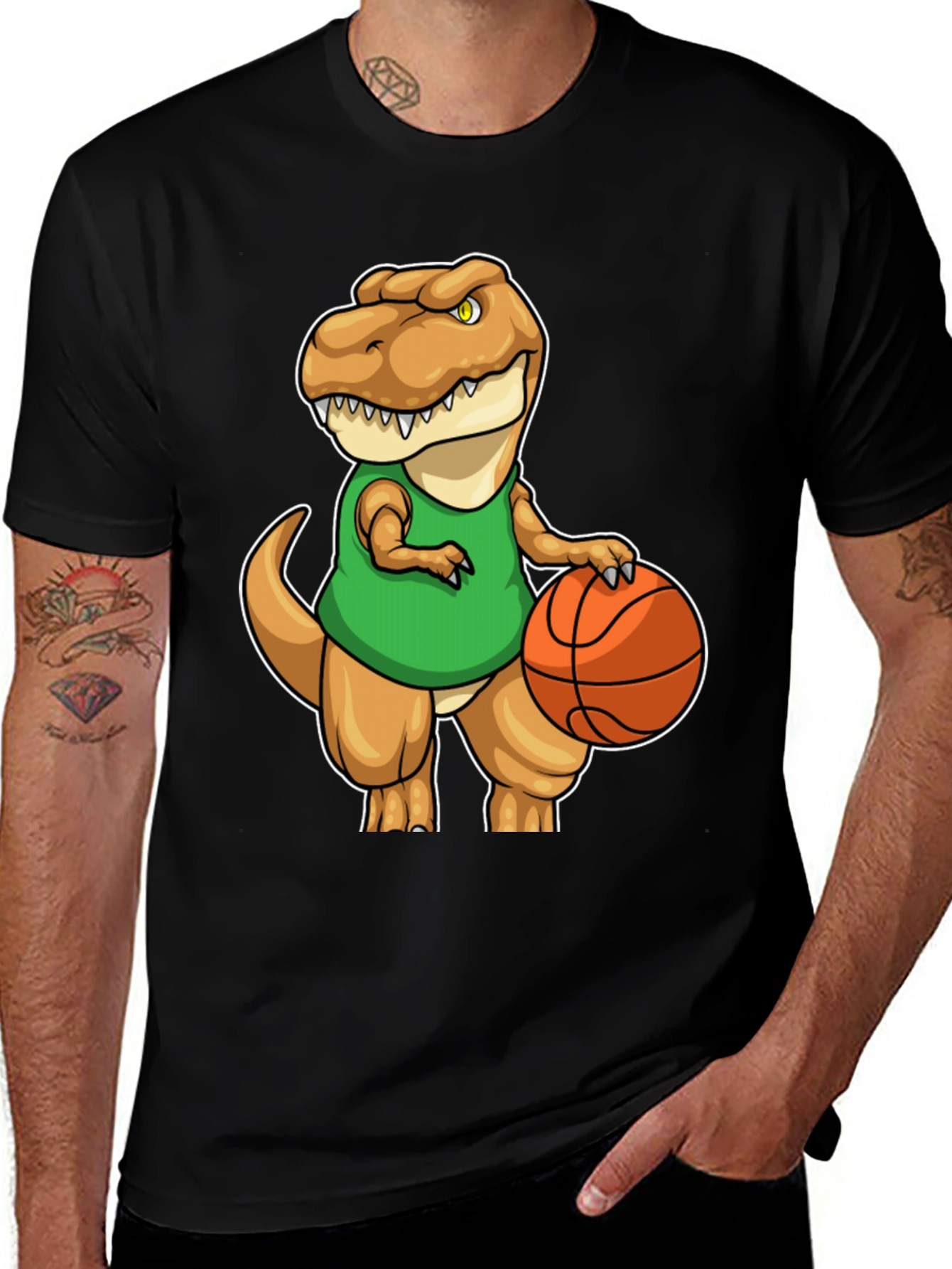 Dino Basketball T-Shirt - Funny T-Rex Graphic Tee